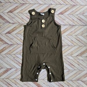 Olive Green Ribbed Sleeveless Romper Toddler Boy Girl Overalls Jumpsuit 6-9M
